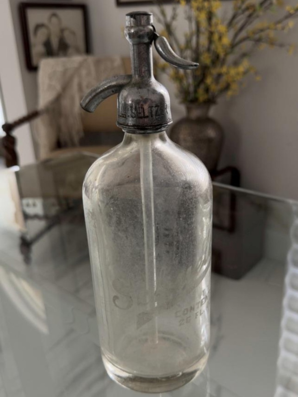 Vintage Gould Bros. Brooklyn NY 26 oz Czech Glass Seltzer Siphon Bottle